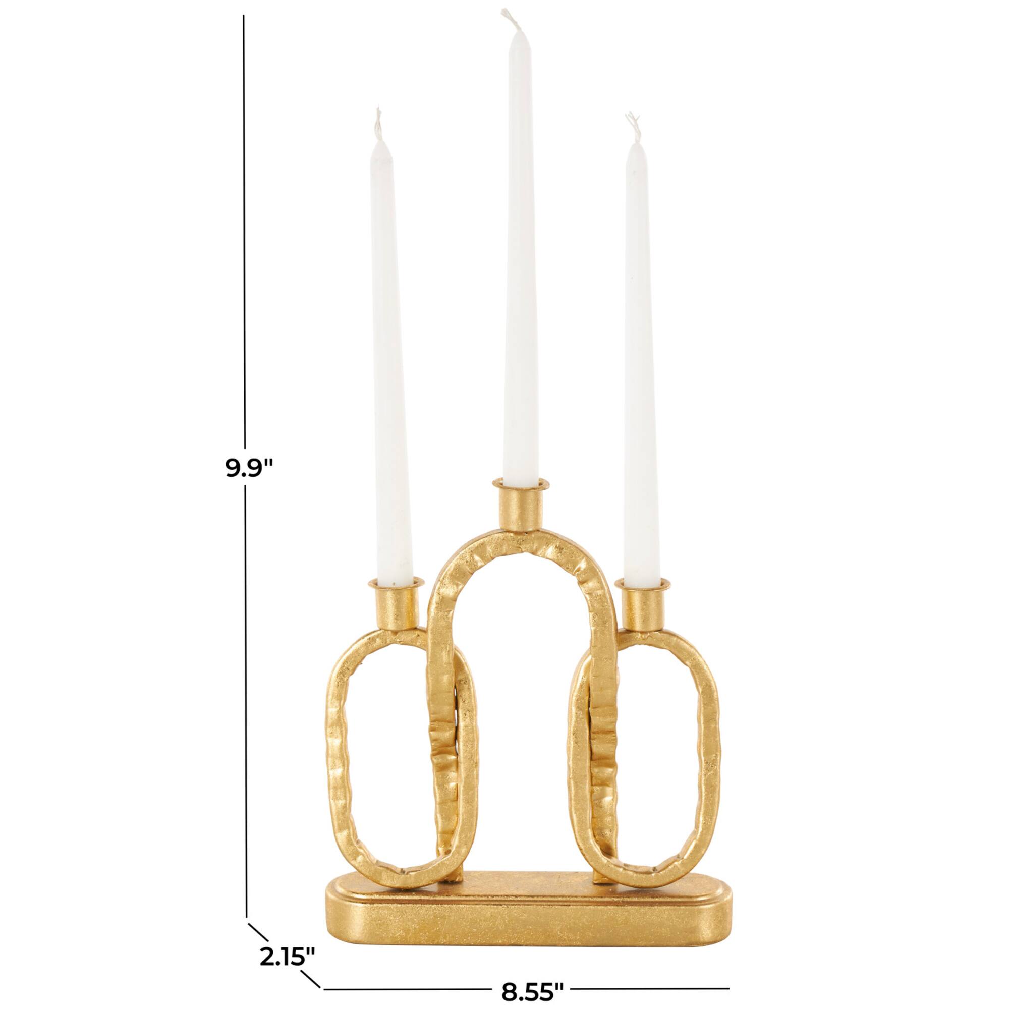 10" Gold Metal Interlocked Chains Candle Holder with Rectangle Base